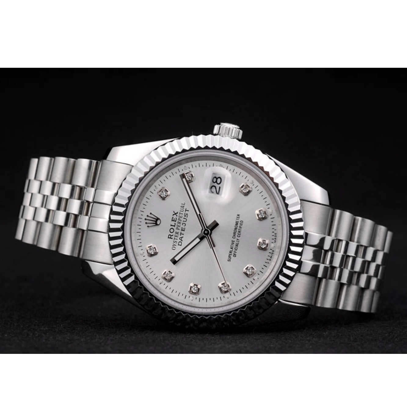 Rolex aaa copy 41977 Steel DateJust Stainless Rolex Bezel Dial Ribbed Silver 1028